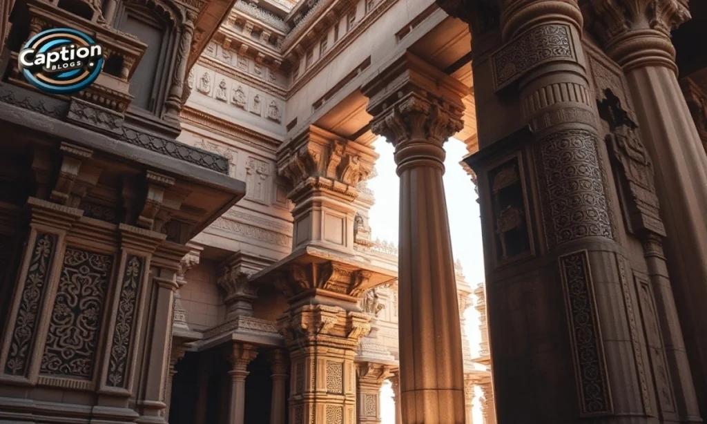 Detailed carvings of ancient Indian temple art
