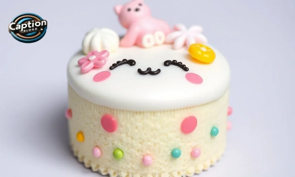 Cute pastel mini cake with kawaii funny face