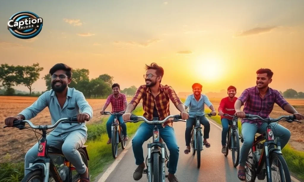 Marathi friends riding bikes with joy
