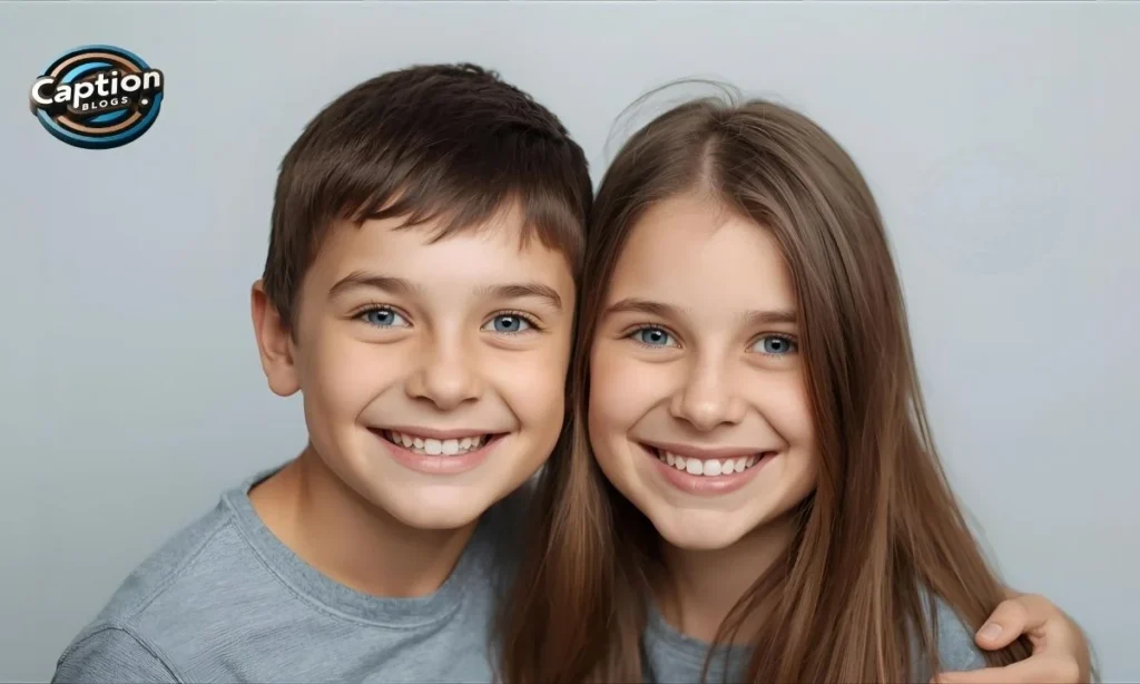 Siblings smiling in clean minimalist portrait