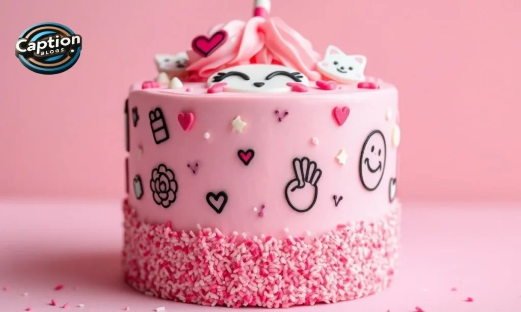 Pink girly cake with cute funny frosting art