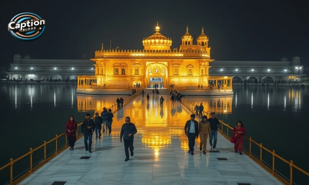 Golden Temple glowing over peaceful water