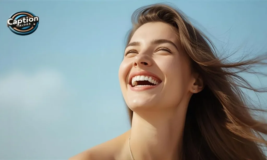 Joyful person laughing in bright daylight