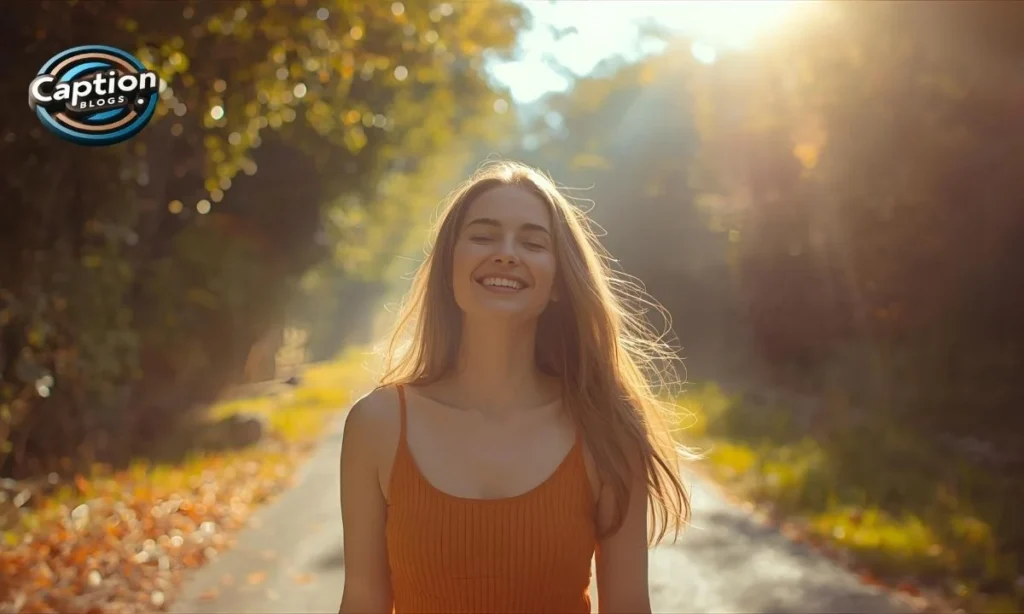Happy person walking alone in bright sunlight
