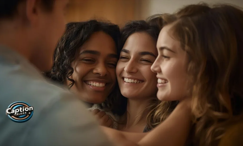 Heartfelt friends reunion captions scene