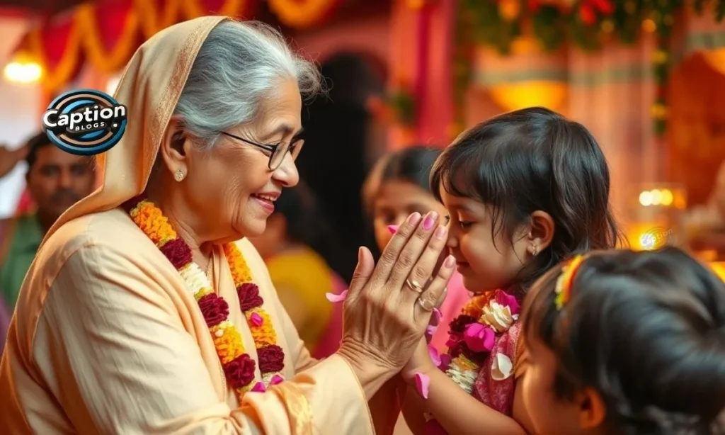 Elder blessing children during Onam celebration