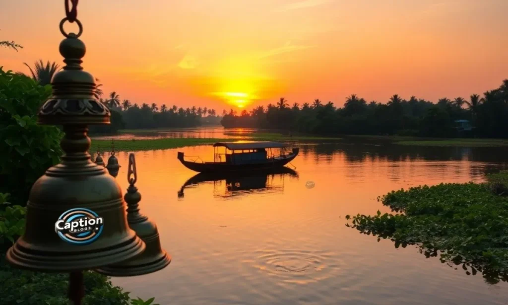 Kerala sunrise and temple scene on Onam