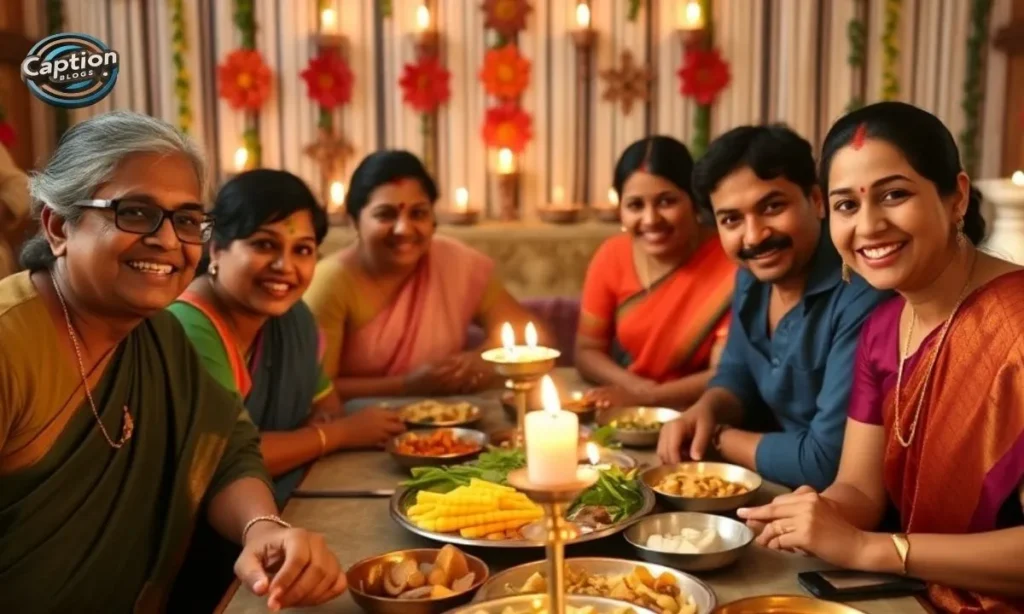 Family and friends enjoying Onam meal together