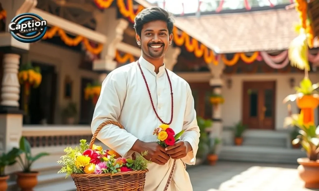 Boy in traditional Kerala attire celebrating Onam