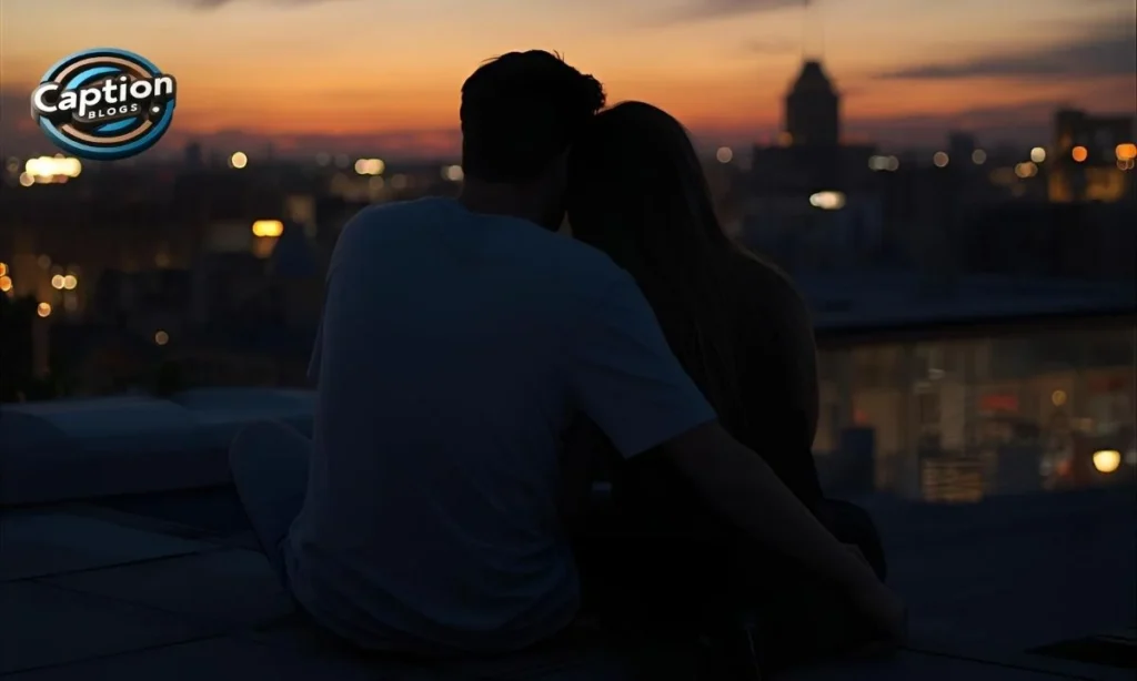Siblings sitting on rooftop during sunset