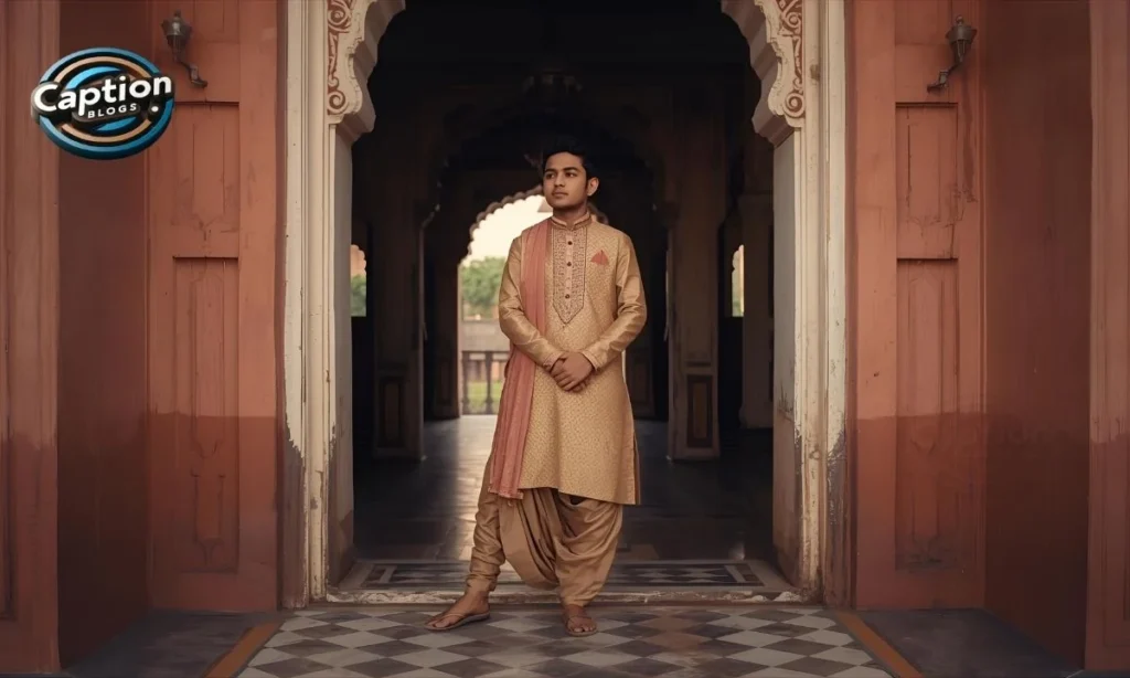 Boy in rajputi kurta dhoti with safa