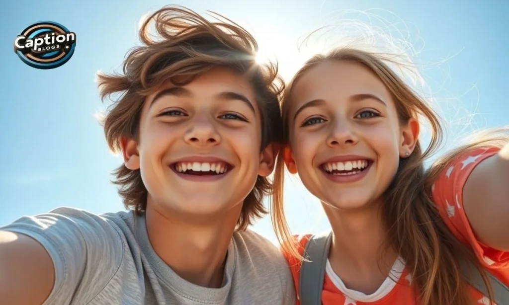 Brother sister taking a bright fun selfie