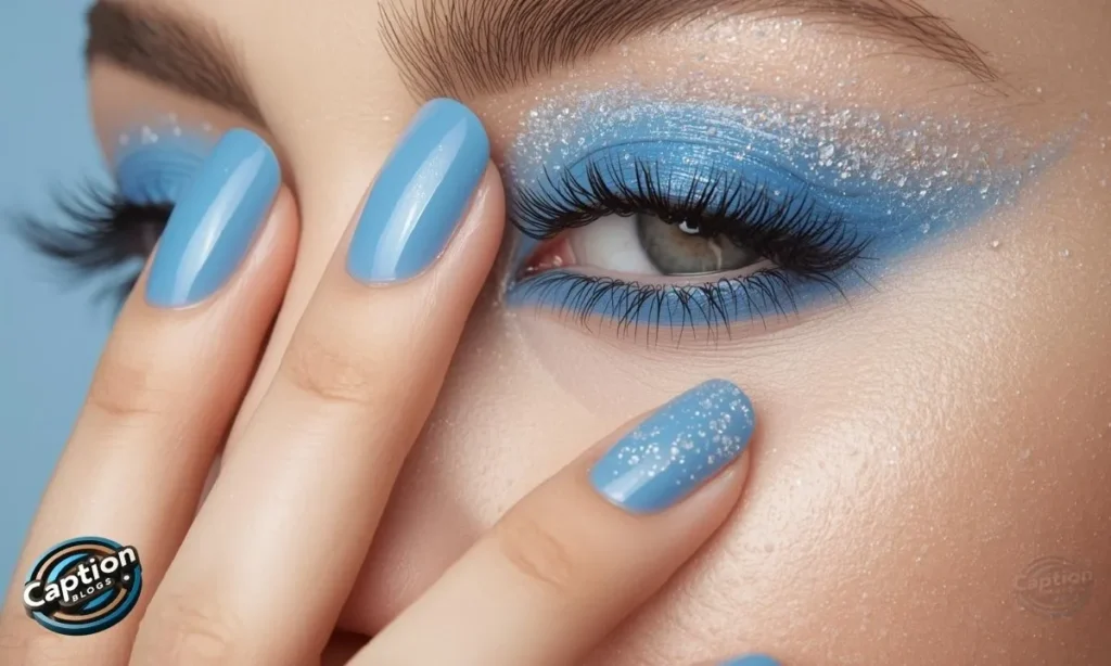 Blue Captions for Instagram with nail makeup style