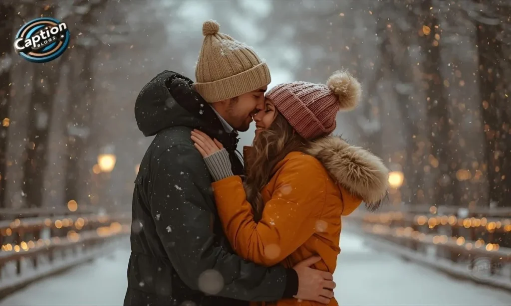 Winter Captions romantic couple snow