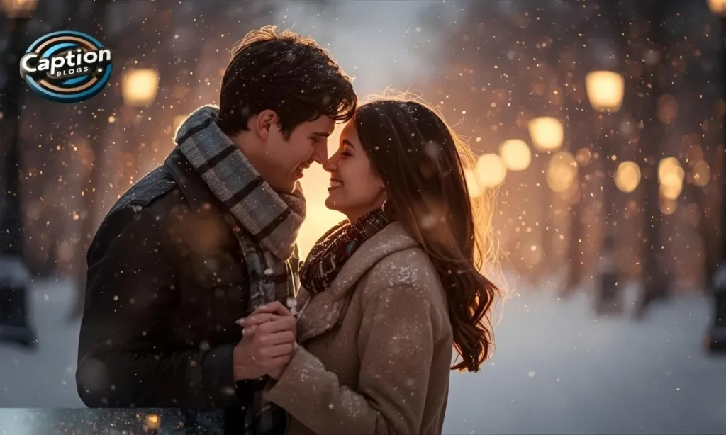 Winter Captions romantic snowy couple